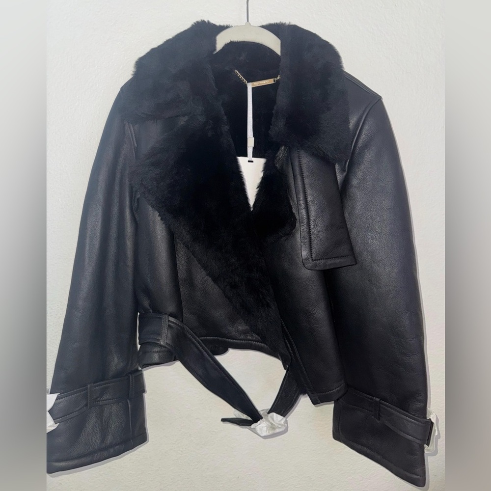 Brand new Nour Hammour Hatti Leather Shearling Jacket 38